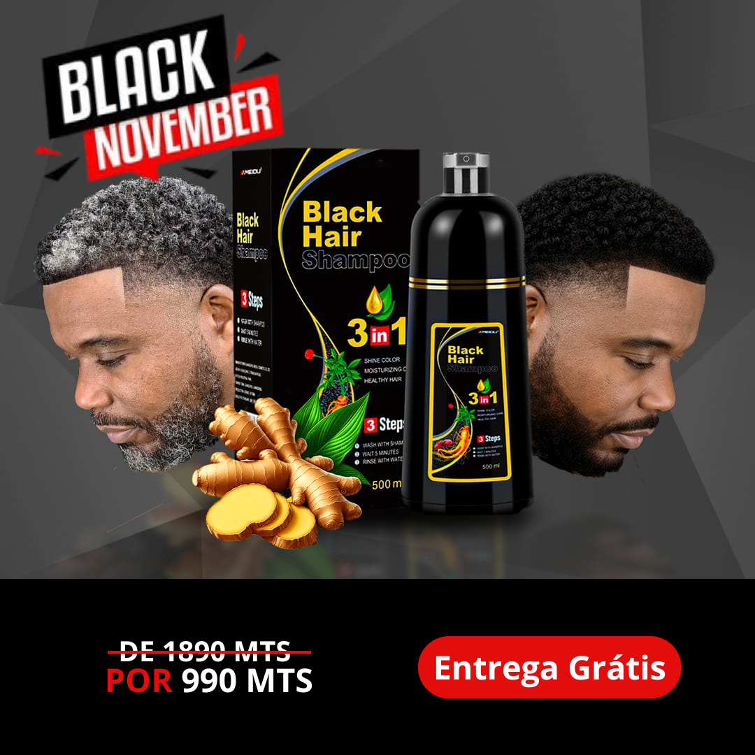 SHAMPOO BLACK 3 EM 1 - Preto  natural e cabelos mais fortes em apenas 8 minutos.